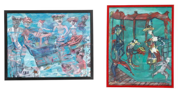 Mayra Oviedo (21st c.) Two Paintings: Mayra Oviedo (21st c.) Two Acrylic paintings on canvas, each signed. Each Framed. Size: 1) 22.5'' x 29'', 57 x 74 cm (sight); 24.75'' x 31.25'', 63 x 79 cm (frame); 2) 27.25'' x 21.5'', 69 x 55 cm (si