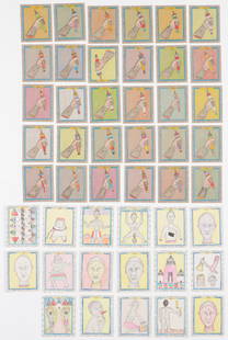 Frederic Bruly Bouabre (Ivory Coast, 1923-2014) 47 Cards: Frederic Bruly Bouabre (Ivory Coast, 1923-2014). 47 colored pencil and ink drawings on card, unframed. Sizes Ranging From: 6.75'' x 5.5'', 17 x 14 cm (card); To: 7.5'' x 6'', 19 x 15 cm (card).