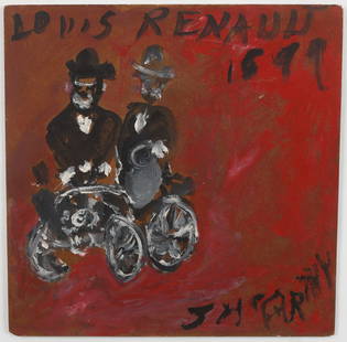 Justin McCarthy (1892-1977) "Louis Renault, 1899": Justin McCarthy (American, 1892-1977) "Louis Renault, 1899", oil painting on masonite board, signed and titled. Unframed. Size: 11.75'' x 11.75'', 30 x 30 cm (board). Provenance: Private NJ Collection
