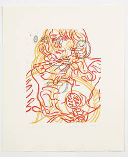 David Salle (American, b. 1952) "Film Forum", 1991: David Salle (American, b. 1952) Film Forum, 1991, from an edition of 500, color linocut on paper, signed, numbered, and dated. Unframed. Size: 10'' x 8'', 25 x 20 cm (plate); 15.5'' x 13'', 39 x 33 cm