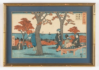 Utagawa Hiroshige (1797-1858) "Maple-Leaf Viewing at Kaianji Temple in Shinagawa", 1853