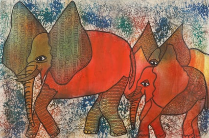 Chief Zacheus Olowonubi Oloruntoba (b. 1934) “African Elephant Family??, 1992