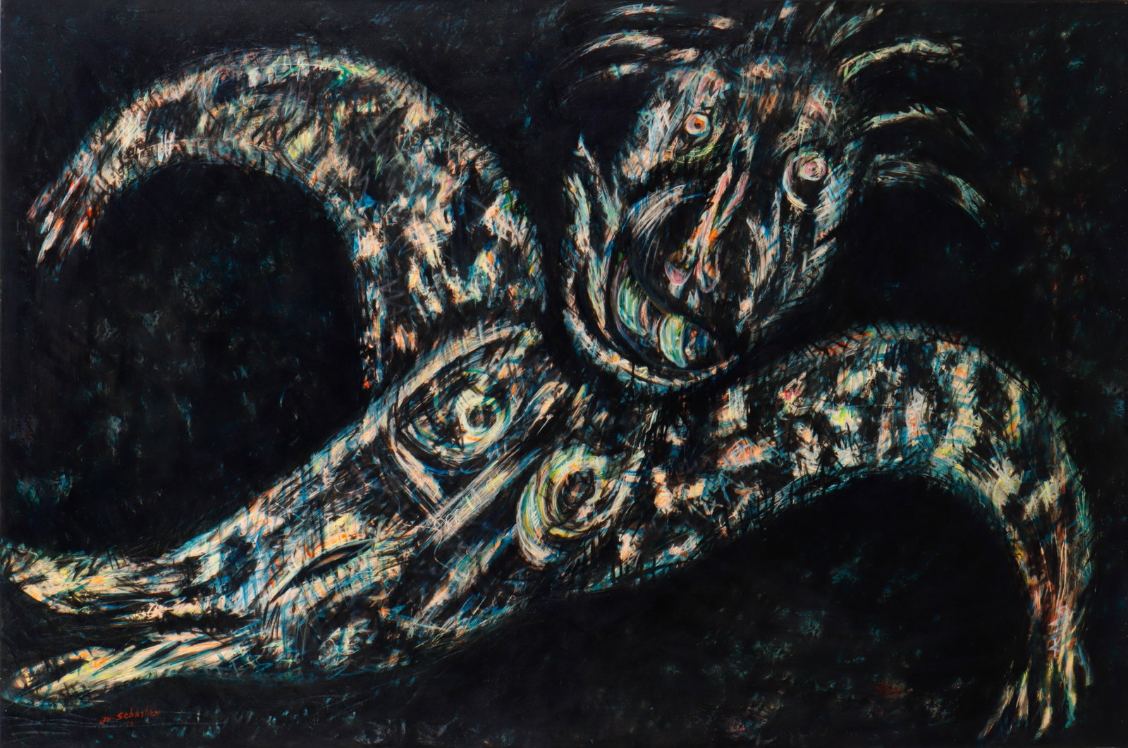 Sebastien Jean (Haitian, 1980-2020) Painting: Sebastien Jean (Haitian, 1980-2020) "Zange Poisson degove", 2010, Painting on canvas, signed and dated. Unframed. Size: 40'' x 60'', 102 x 152 cm (stretcher). Provenance: Purchased from the Estate of 