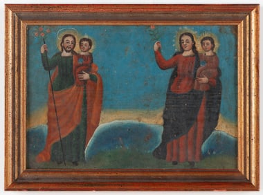 Antique Mexican Retablo Of The Holy Family