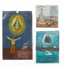 3 Antique Mexican/Mexico Folk Art Retablos