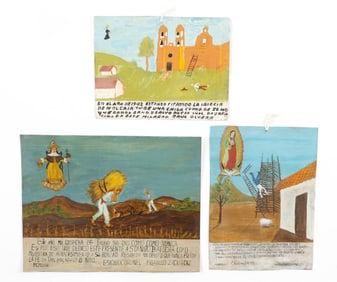 3 Antique Mexican/Mexico Folk Art Retablo