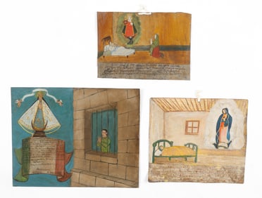 3 Antique Mexican/Mexico Folk Retablos