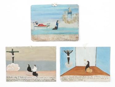 3 Antique Mexican/Mexico Folk Retablos