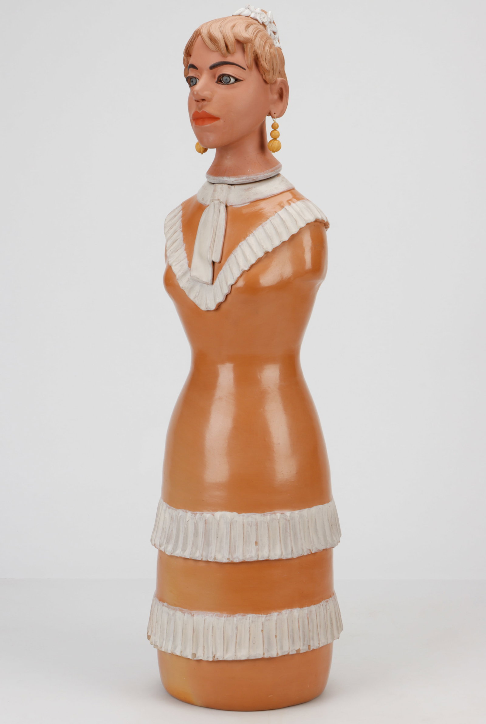 Isabel Mendes da Cunha (Brazilian, 1924-2014) "Woman", 1995: Isabel Mendes da Cunha (Brazilian, 1924-2014) "Woman", 1995, Ceramic (buff clay), signed. Size: 35'' x 9'' x 9'' (89 x 23 x 23 cm). 2 Parts. Bio: Brazilian ceramist from Santana do Aracuai, State of M