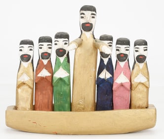 Anonymous Polish/Poland Folk Sculpture Christ with Disciples
