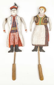 Anonymous 2 Polish Folk Art Carved Wood Puppets