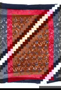 Maonan Wedding Blanket, China, Early-Mid 20th C.: Maonan Wedding Blanket, China, Early-Mid 20th C. Silk and cotton. Size: textile 3'8'' x 2'2'' (112 x 66 cm) overall 4'11'' x 3'5'' (150 x 104 cm). Provenance: Ex. Roger Hollander collection.