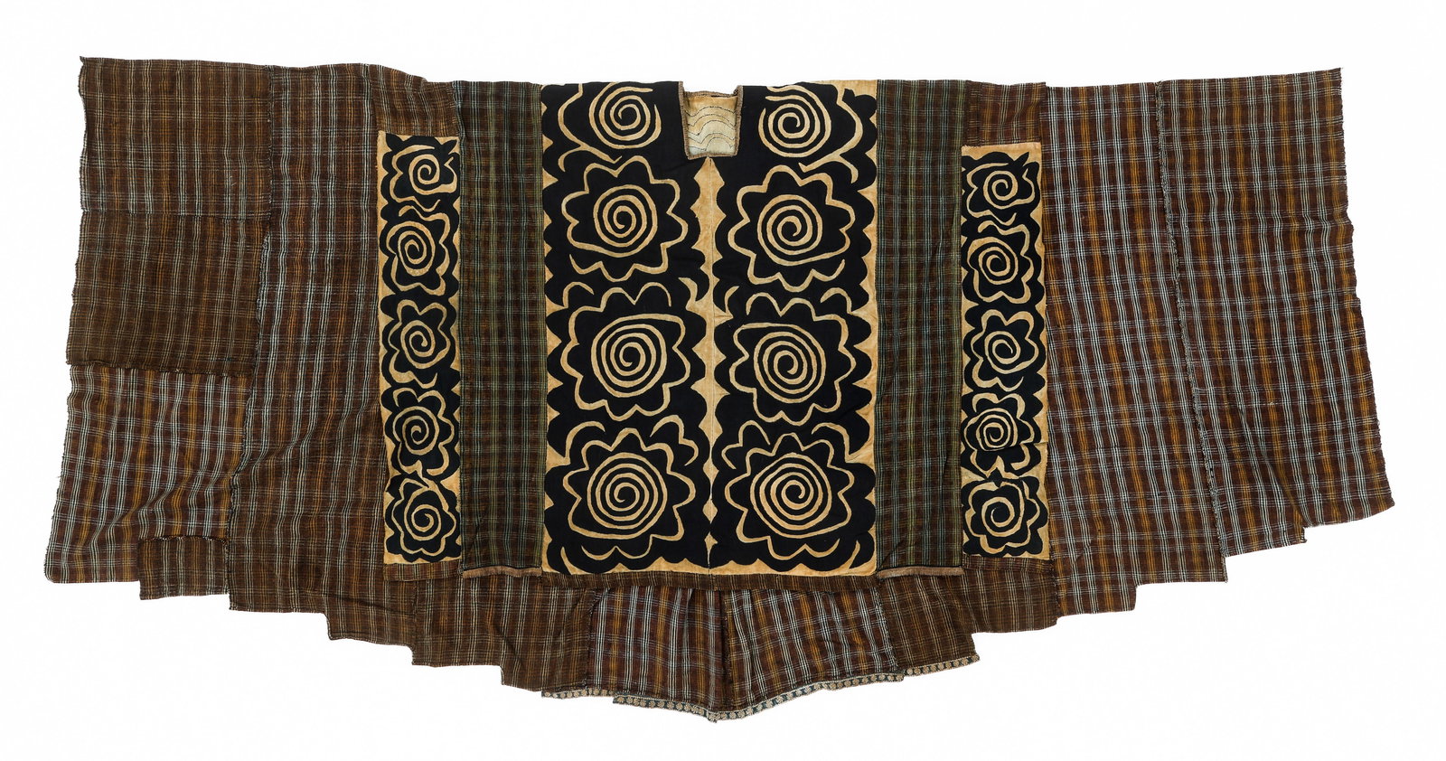 Yi Longpo Yi Woman's Funerary Tunic, Yunnan Province, China, Early 20th C.: Yi Longpo Yi Woman's Funerary Tunic, Yunnan Province, China, Early 20th C. Cotton plaid fabric with stylized applique floral motifs. 8'3'' x 4'1'' (251 x 124 cm). Provenance: Ex. Roger Hollander colle