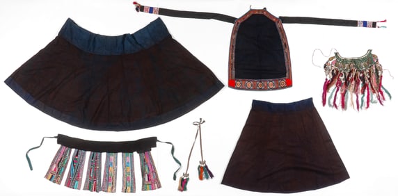 Collector's Lot of 6 Chinese Minority Skirts and Aprons, 20th C.