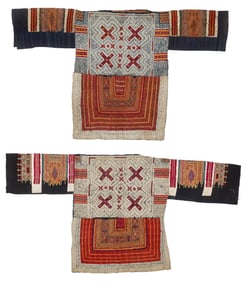 Two Miao Woman's Embroidered and Wax-Resist Tunics, China
