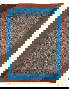Antique Zhuang Cotton and Silk Blanket Textile, China: Antique Zhuang Cotton and Silk Blanket Textile, China. This blanket is sewn from two strips of cotton ground fabric with discontinuous supplementary weft inlay in cotton and silk, two plain cotton clo