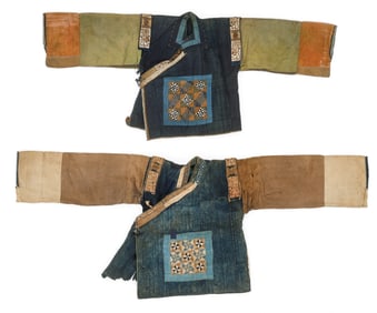 Two Antique Zhuang Indigo-Dyed Patchwork Jackets, China