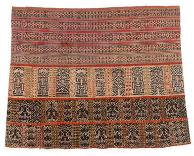 Fine Li Run Short Tube Skirt, China, Early/Mid 20th C.: Fine Li Run Short Tube Skirt, China, Early/Mid 20th C. Tube skirt constructed of two strips of warp faced cloth with a variety of weft and warp inlay techniques. Some embroidered elements in silk thre