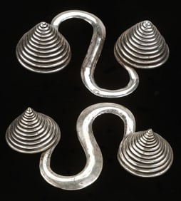 Two Antique Miao Silver Apron Counterweights / Pendants, China