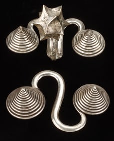 Two Antique Miao Silver Apron Counterweights / Pendants, China