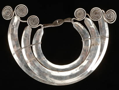Silver Torque, China: Silver Torque, China. Weight: 1200 g. Size: 7.5'' x 10.5'' (19 x 27 cm). Provenance: Ex. Roger Hollander collection.