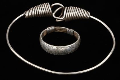 Antique Silver Geija Torque and Miao Bracelet, China