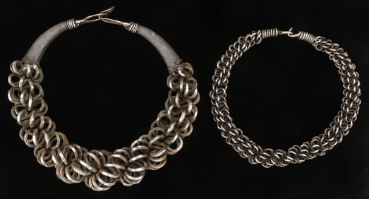 Two Antique Miao Silver Torques, China