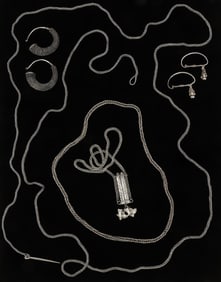 Collector's Lot of Antique Miao Two Silver Necklaces, One Chain, and Two Pairs of Earrings, China
