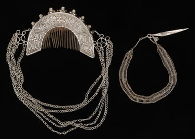 Antique Miao Silver Comb and Hair Ornament, China