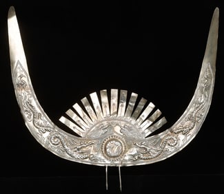 Antique Miao Silver Festival Ox Horn Headdress