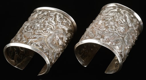 Pair of Antique Miao Silver Bracelets, China