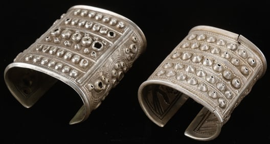 Pair of Antique Miao Silver Bracelets, China