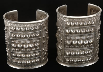 Pair of Antique Miao Silver Bracelets, China