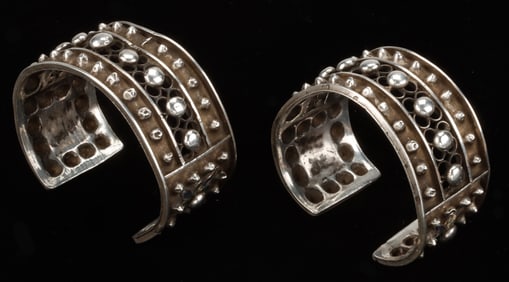 Pair of Antique Miao Silver Bracelets, China
