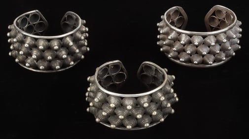 Three Antique Miao Silver Bracelets, China