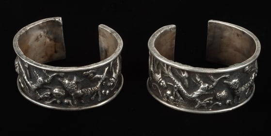 Pair of Antique Silver Bracelets, China