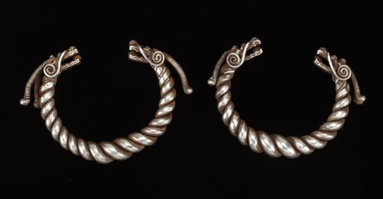 Pair of Antique Miao Silver Bracelets, China