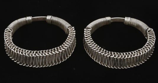 Pair of Antique Miao Silver Bracelets, China