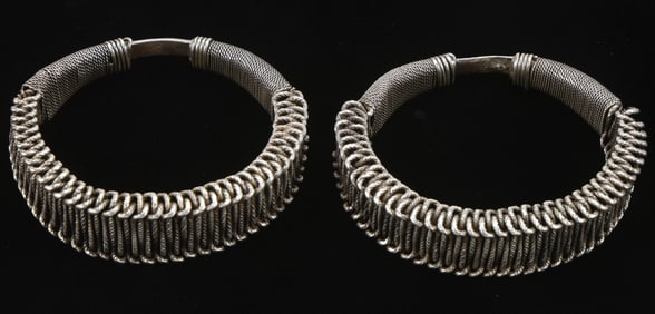 Pair of Antique Miao Silver Bracelets, China
