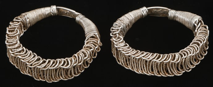 Pair of Antique Miao Silver Bracelets, China