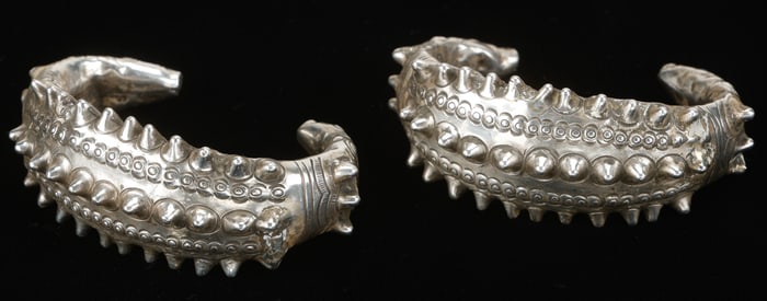 Pair of Antique Miao Silver Bracelets, China