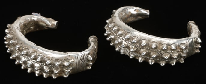 Pair of Antique Miao Silver Bracelets, China