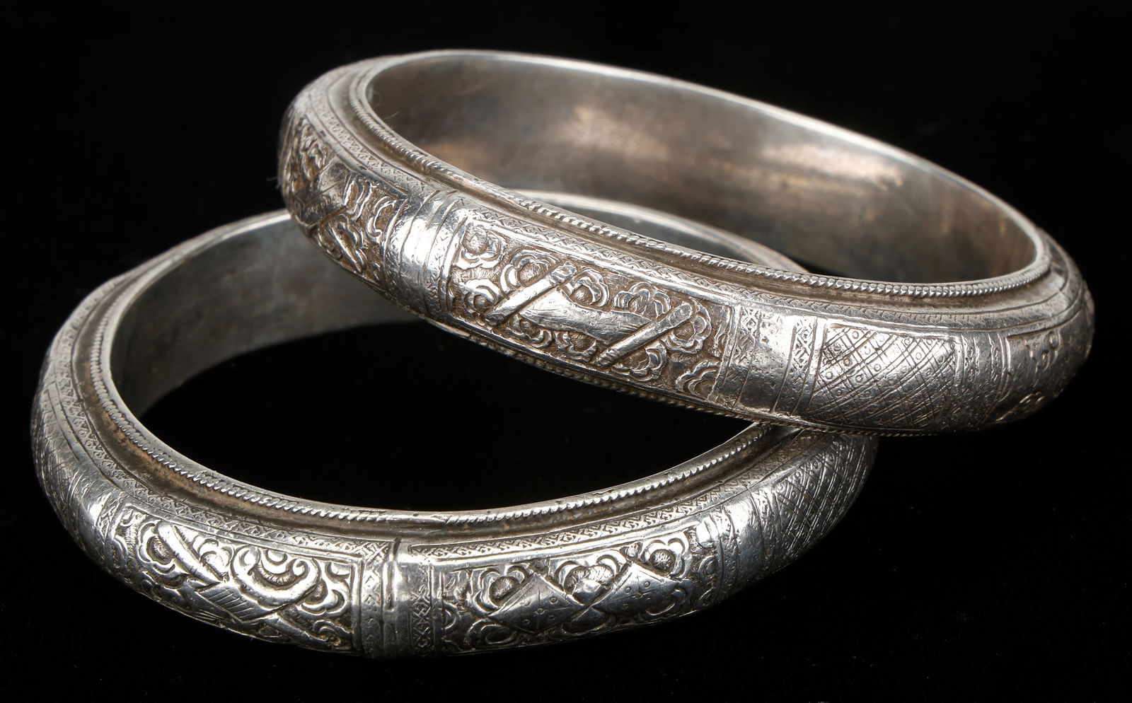 Pair of Antique Miao Silver Bracelets, China (1 of 3)