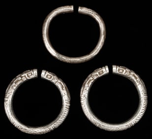 Three Antique Miao Silver Bracelets, China