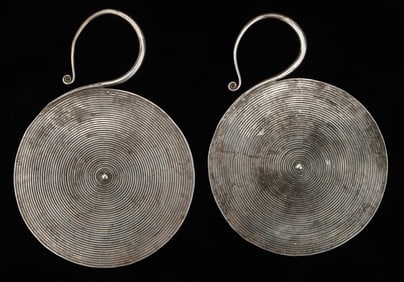 Pair of Antique Miao Silver Earrings, China