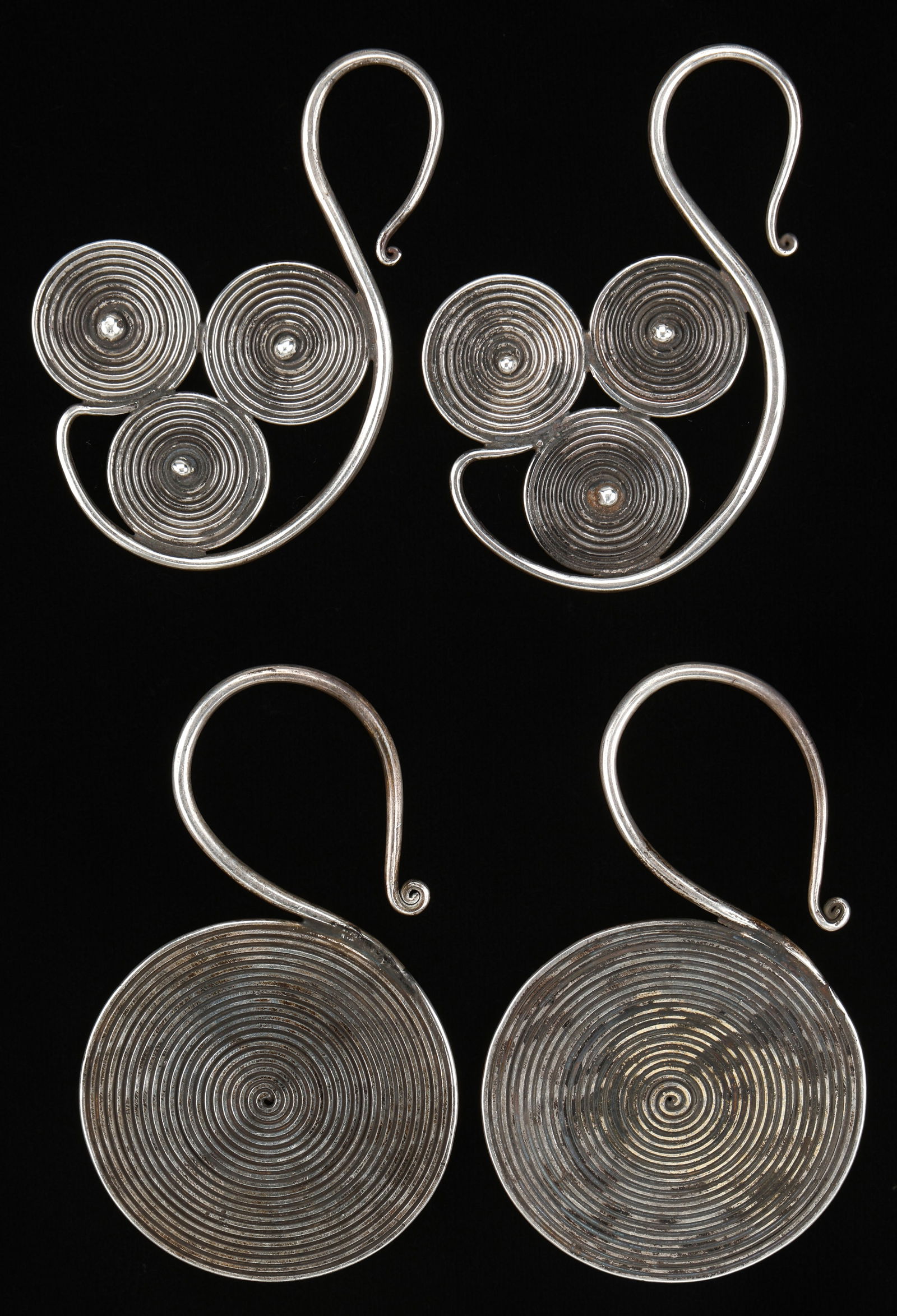 Two Pairs of Antique Miao Silver Earrings, China (1 of 4)