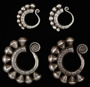 Two Pairs of Antique Miao Silver Earrings