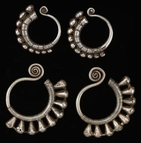 Two Pairs of Antique Miao Silver Earrings