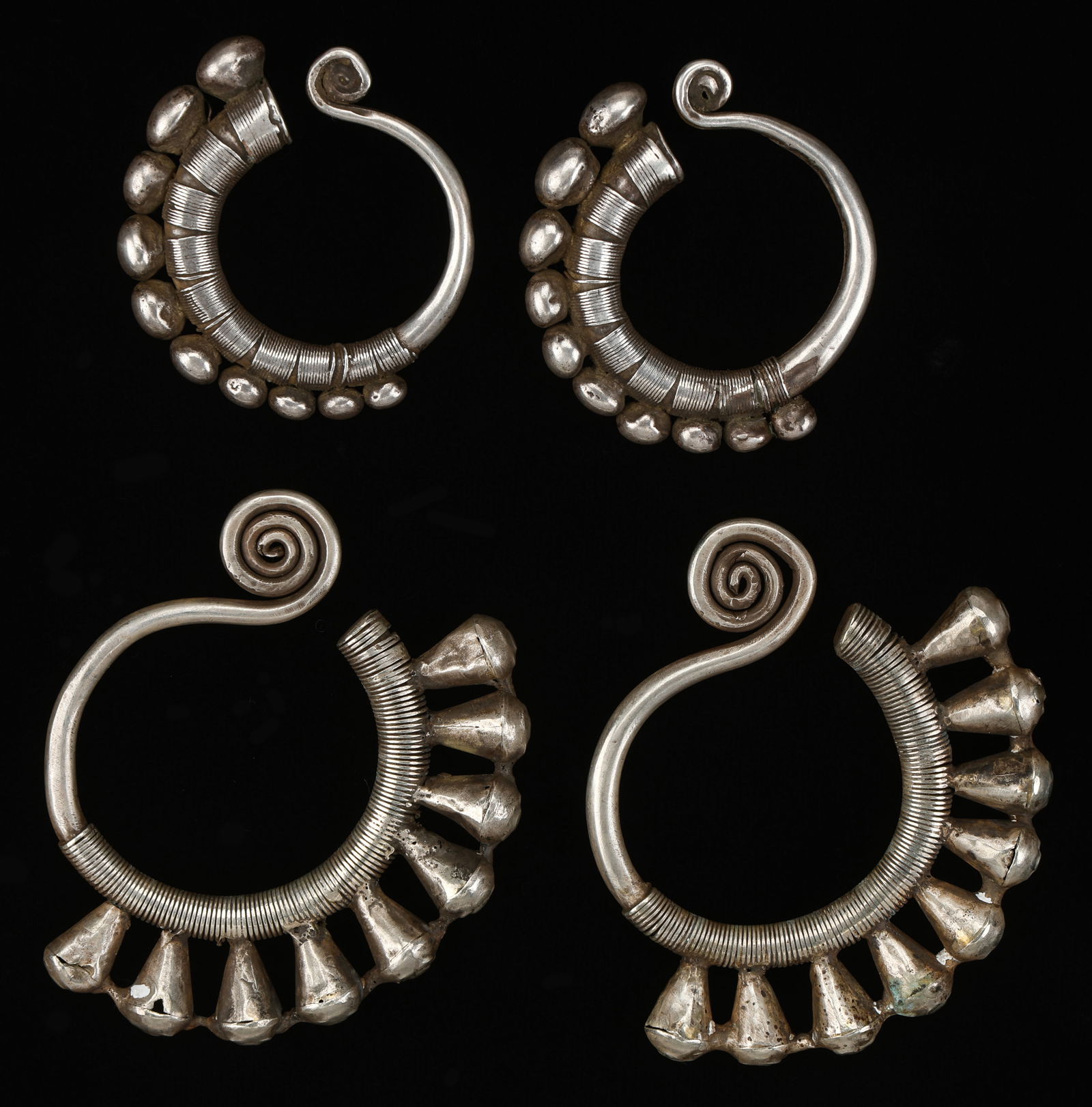Two Pairs of Antique Miao Silver Earrings (1 of 5)