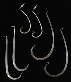Three Pairs of Antique Silver Zhuang, Miao, and Unspecified Earrings, China